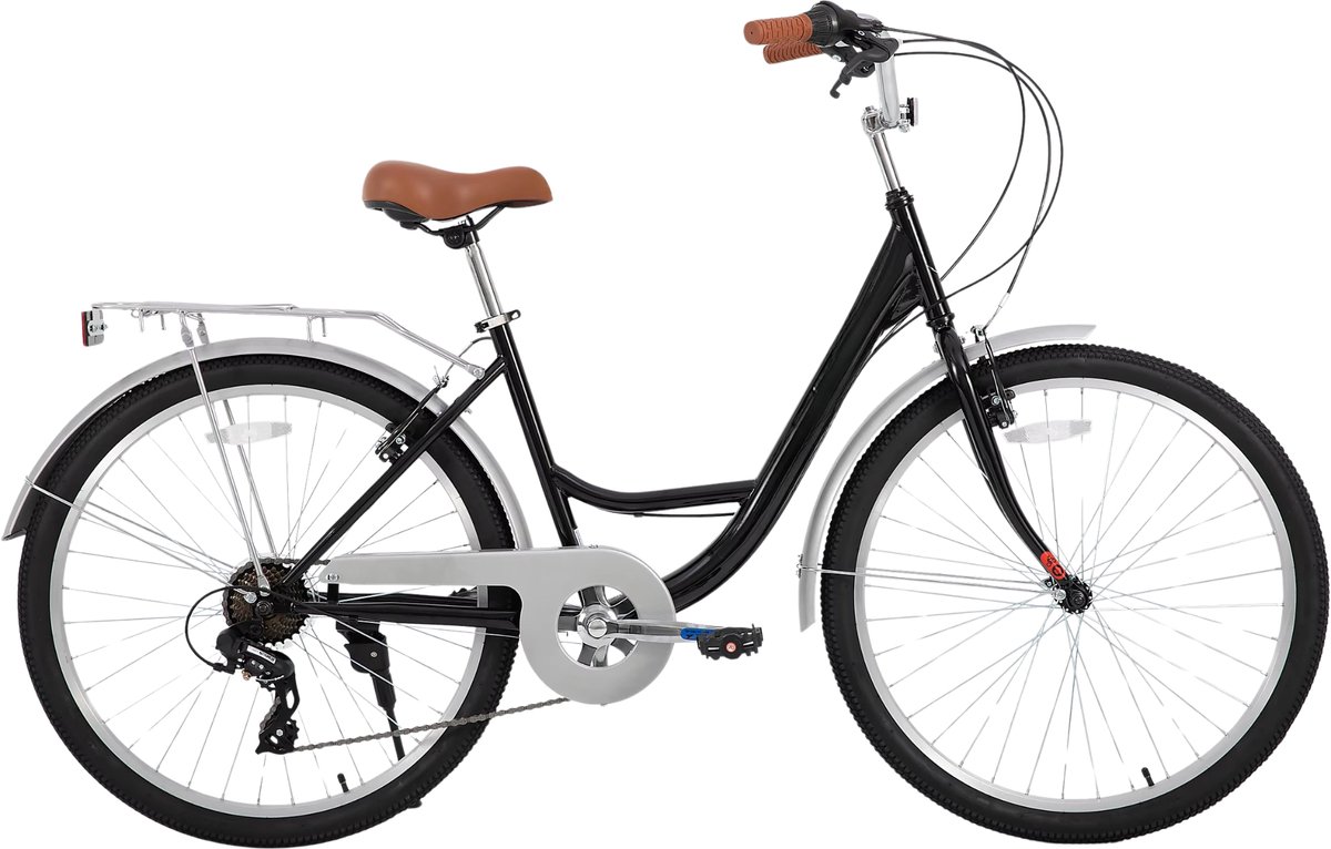 Dames strandcruiserfiets – Voor volwassenen – 7-speed, step-through frame, bagagedrager – Zwart, 66 cm Fiets kopen online