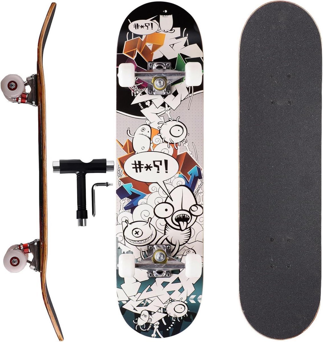 Dubbel Kick skateboard - Longboard - Straat cruisen - LED verlichte wielen - 787 cm deck - Zwart Skateonderdeel kopen online