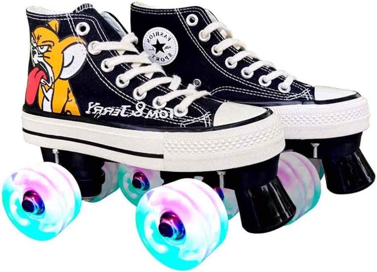 Dubbele Rolschaatsen - Rolschaatsen Heren Dames - Binnen en Buiten - Versterkte Beugel - Maat 35 - Zwart Rolschaatsen kopen online