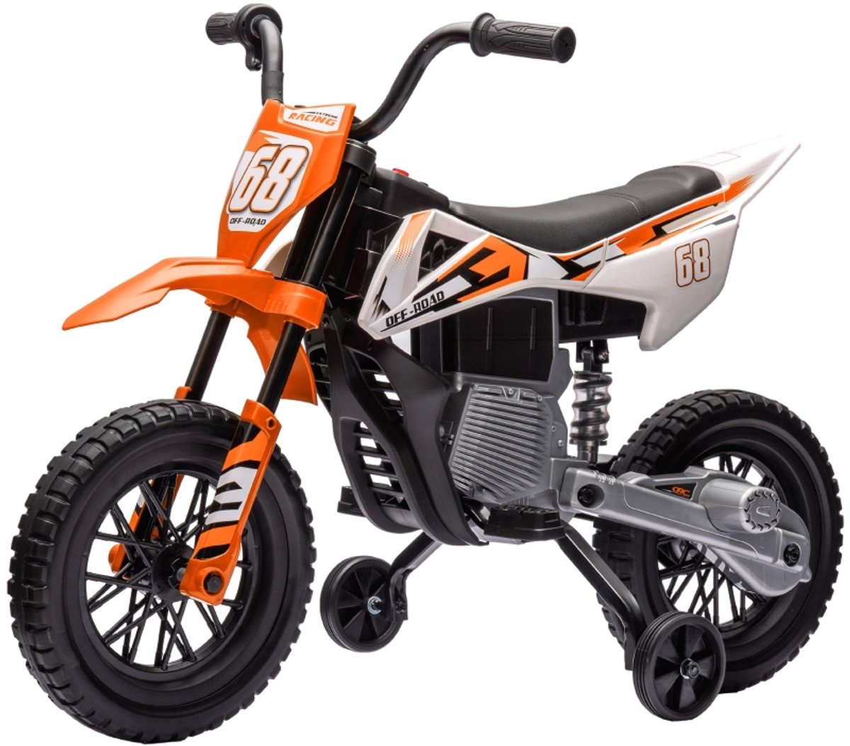 Elektrische Kindermotor Oranje – 12V, 2 Snelheden (2,4-5 km/u), Muziek, Zijwieltjes – Offroad Design met Grote Wielen – Geschikt voor Kinderen van 3 tot 6 Jaar Speelgoedaccuvoertuig kopen online