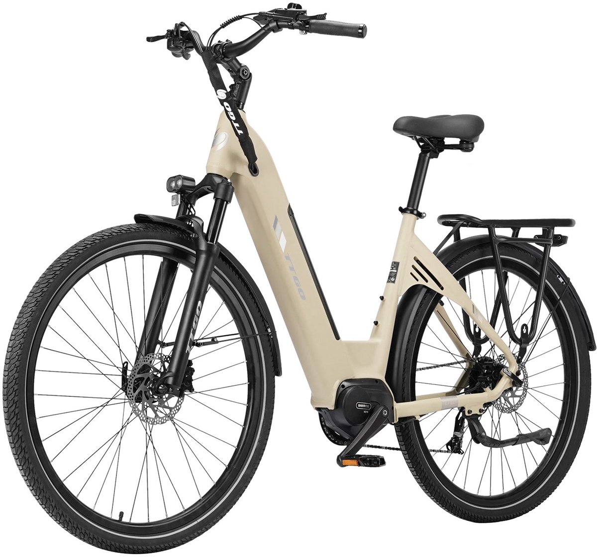 elektrische stadsfiets ttgo c7 se 28 inch banden 250w bafang middenmotor 36v18ah accu bereik tot 140km shimano 9 versnellingen beige