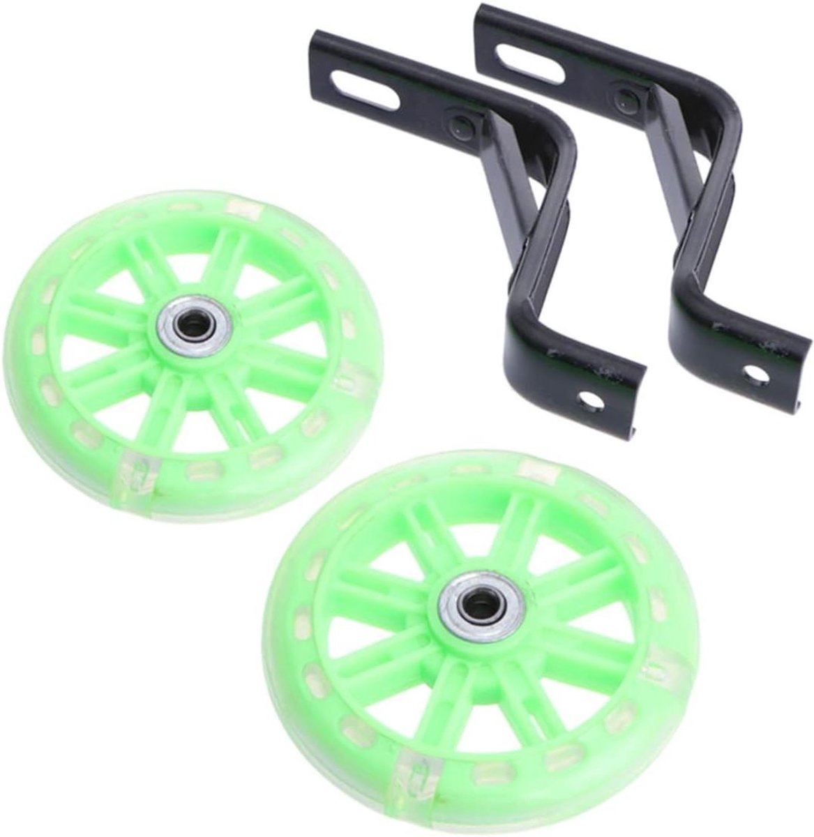 Fiets Hulp Wielen - Kinderfiets Stabilisator - Leren Fietsen - Knipperend Licht - 11 cm - Groen Kinderfiets kopen online