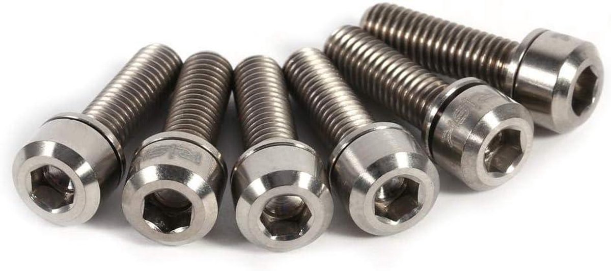 Fietsstuurbouten met ringen - Set van 6 bouten voor mountainbike en racefiets - M5 x 18 mm - Titaniumlegering TC4. Fiets kopen online