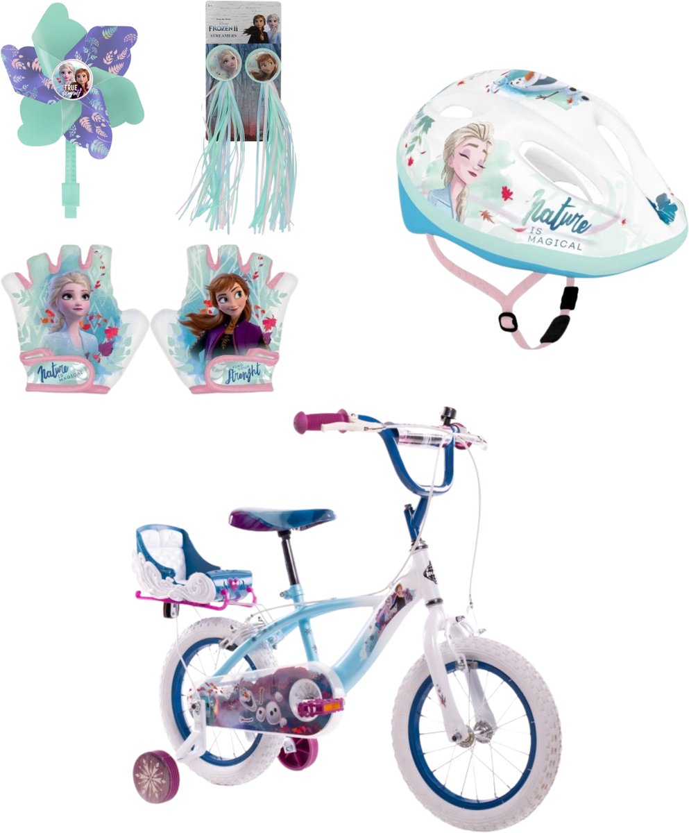 Frozen fietsset; fiets 14 inch, handschoenen, windmolen, stuur fransjes en helm Kinderfiets kopen online