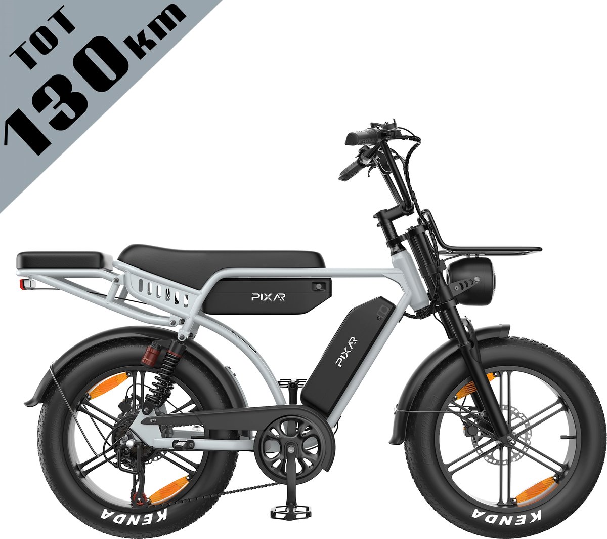 Galaxy M9 Elektrische Fatbike 20 x 4.0 Inch - Tot 130 km Bereik - Dubbele 35Ah EVE Accu - 250W Motor - Shimano 7 Versnellingen - Hydraulische Schijfremmen - Voor- en Achtervering - LCD Display met NFC-Grijs Fiets (elektrisch) kopen online