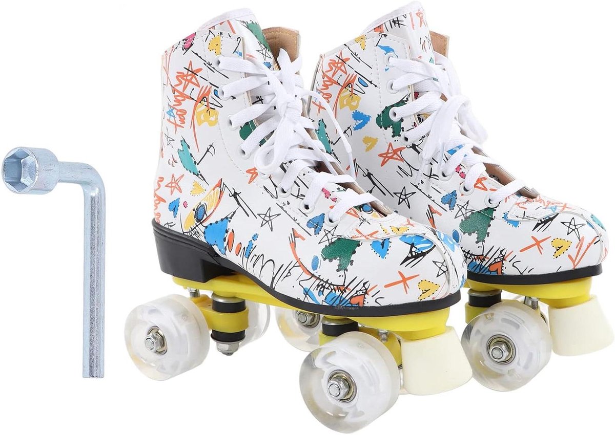 Graffiti Rolschaatsen - Vierwielerschaatsen Kinderen - Recreatief Skaten - Voorste Steunkolom - Maat 38 - Wit Rolschaatsen kopen online