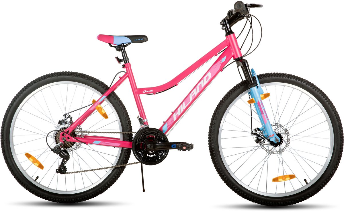 HILAND Gamille Dames Mountainbike 26 inch – Roze MTB met Lage Instap – 18 Versnellingen – Mechanische Schijfremmen Fiets kopen online