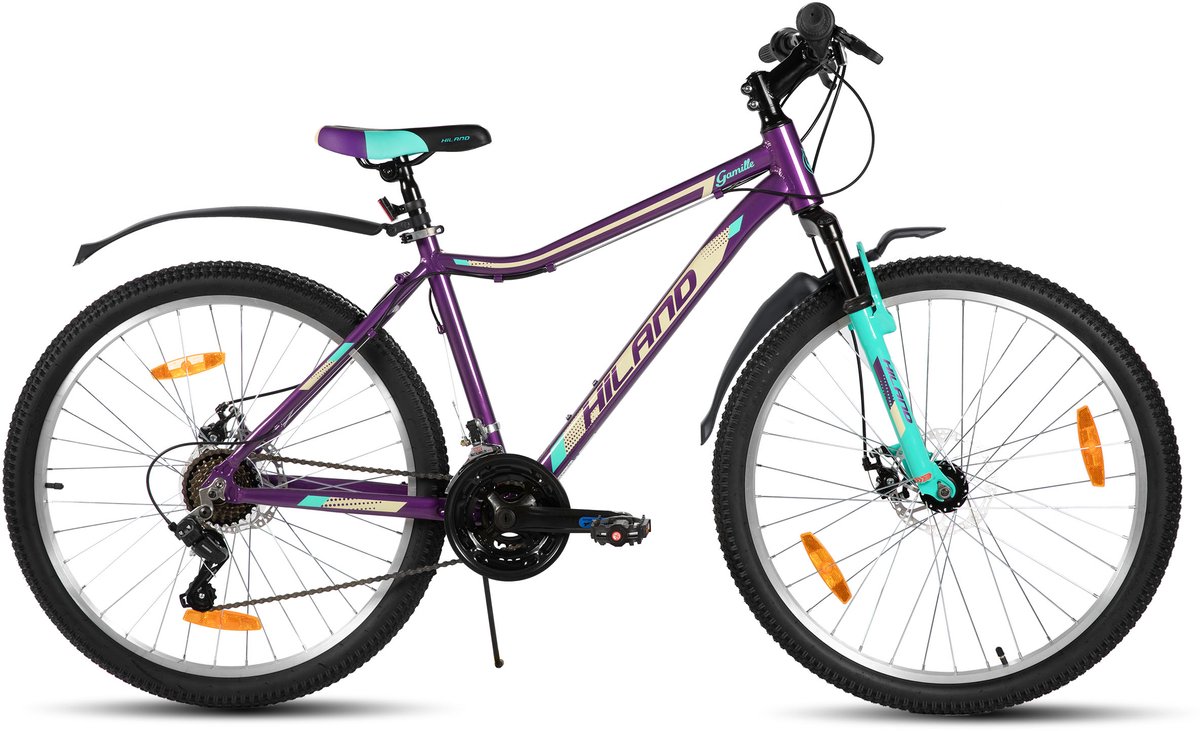 hiland mountainbike dames 27 inch 18 versnellingen lichtgewicht aluminium frame verende voorvork dubbele schijfremmen