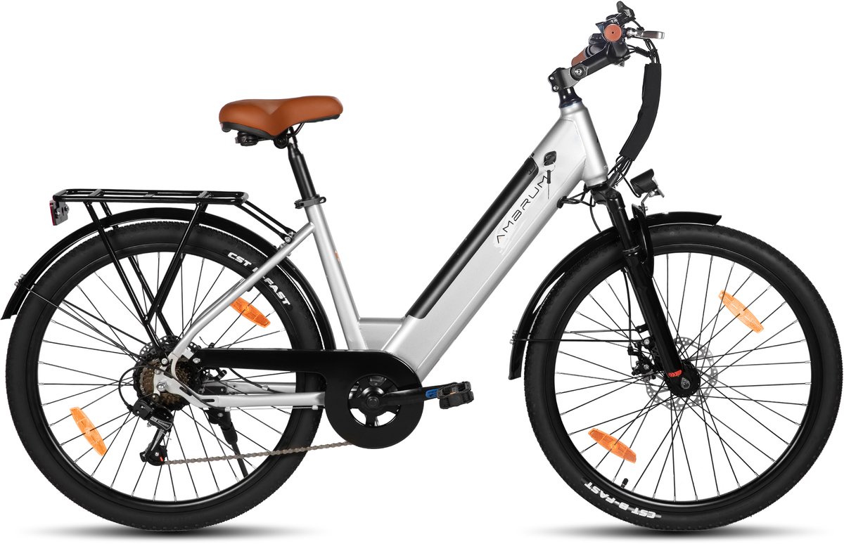 hiland starry elektrische stadsfiets 26 inch 250w motor 60 km actieradius 36v 10 4ah accu shimano 7 versnellingen unisex grijs