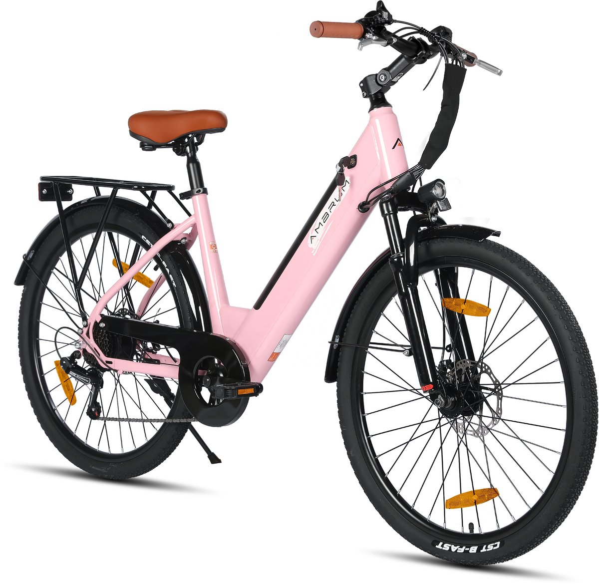 HILAND Starry elektrische stadsfiets - 26 inch - 250W motor - 60 km actieradius - 36V 10,4Ah accu - Shimano 7-versnellingen - Unisex - roze Fiets (elektrisch) kopen online