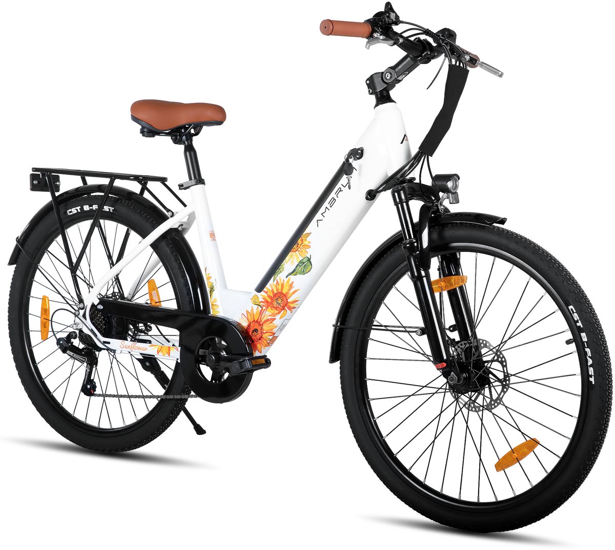 HILAND Starry elektrische stadsfiets - 26 inch - 250W motor - 60 km actieradius - 36V 10,4Ah accu - Shimano 7-versnellingen - Unisex - Wit Fiets (elektrisch) kopen online