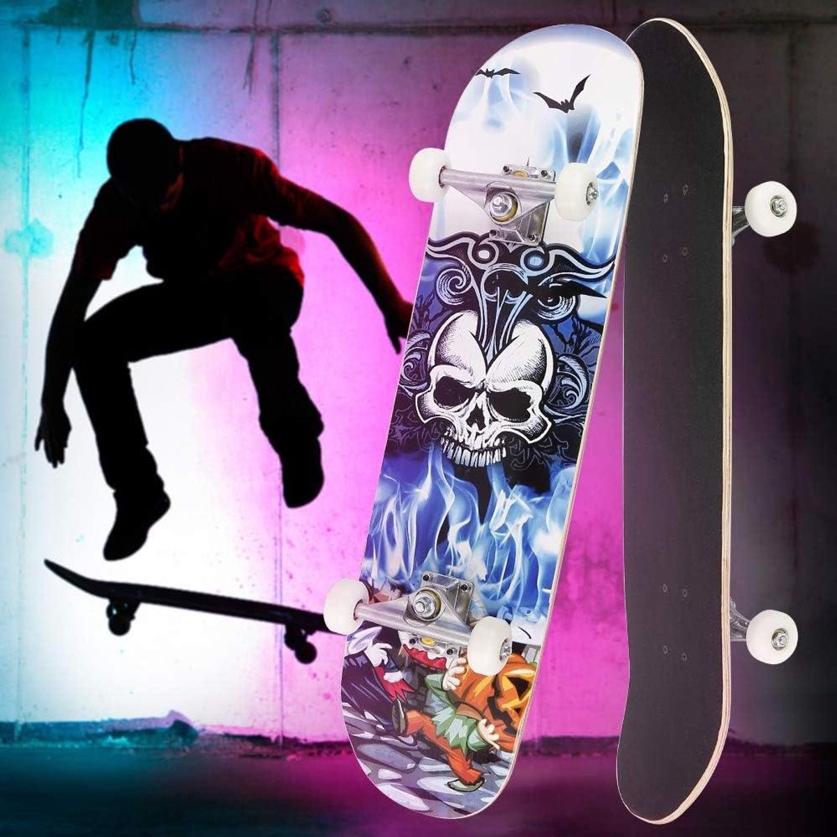 Houten Skateboard - Esdoorn Deck - Reizen en Spelen - Concave Dubbele Kromming - 79 cm Lengte - Wit Skateonderdeel kopen online