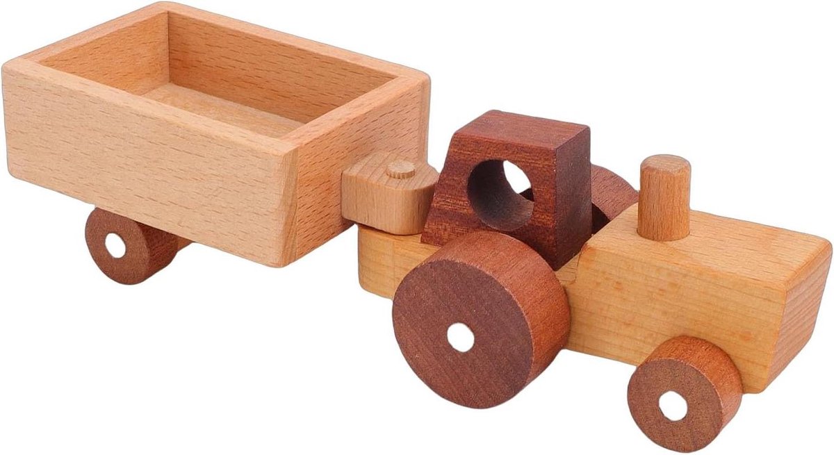 Houten Tractorspeelgoed - Kindertractor Hout - Fantasierijk Spel - Massief Houten Constructie - 10 x 7 x 10 cm Speelgoedkruiwagen kopen online