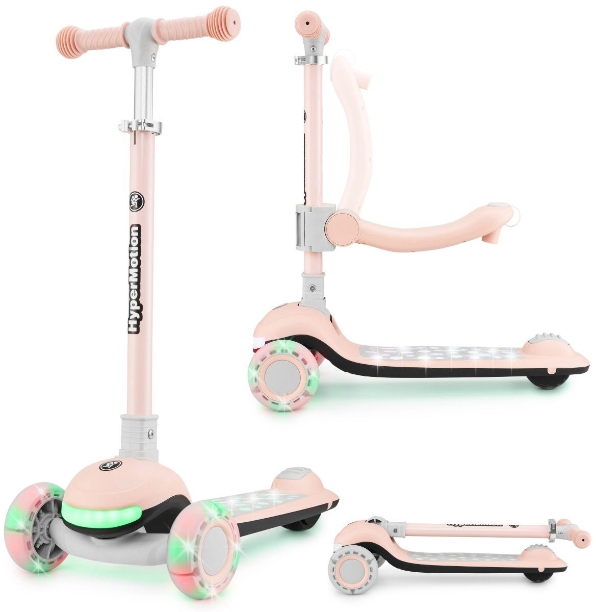 HyperMotion LUMI 3-in-1 kinderstep met LED-verlichting, verstelbaar zitje, opvouwbaar, PU-wielen, T-bar stuur, tot 50 kg, vanaf 1 jaar, voor binnen en buiten gebruik Step kopen online