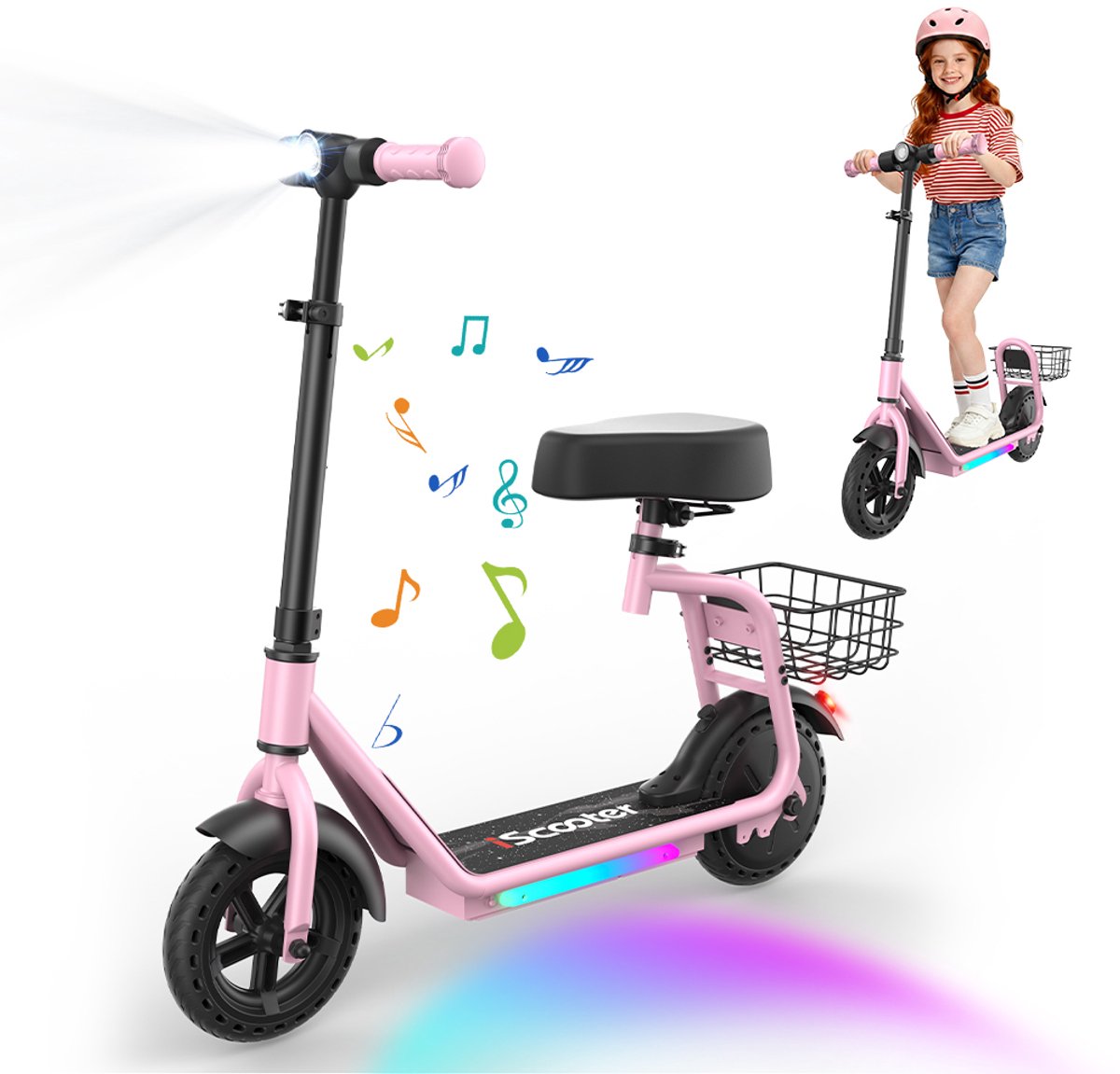 iScooter iK7 Elektrische Step Kinderen - 2‑in‑1 - 8 tot 14 jaar - App - Bluetooth muziek - RGB verlichting - 250W - 10/15/20 km/u - Bereik 15 km - 8,5" Wielen - Roze Step kopen online