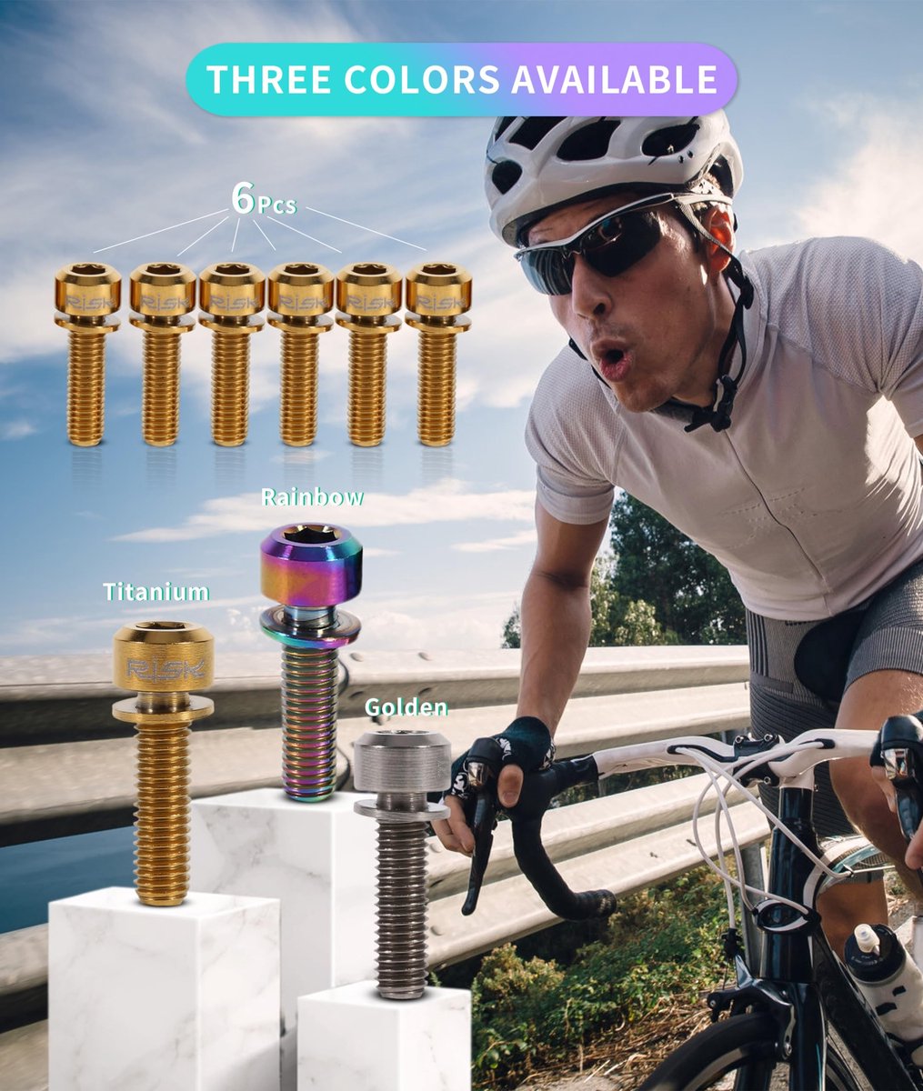 JHUBERS- Fietsstuurpenbouten 6 Stuks - Titaniumlegering M5 x 18 mm - Corrosiebestendig - Lichtgewicht - Hoge sterkte - Uniek ontwerp - Fietsbout Fiets kopen online