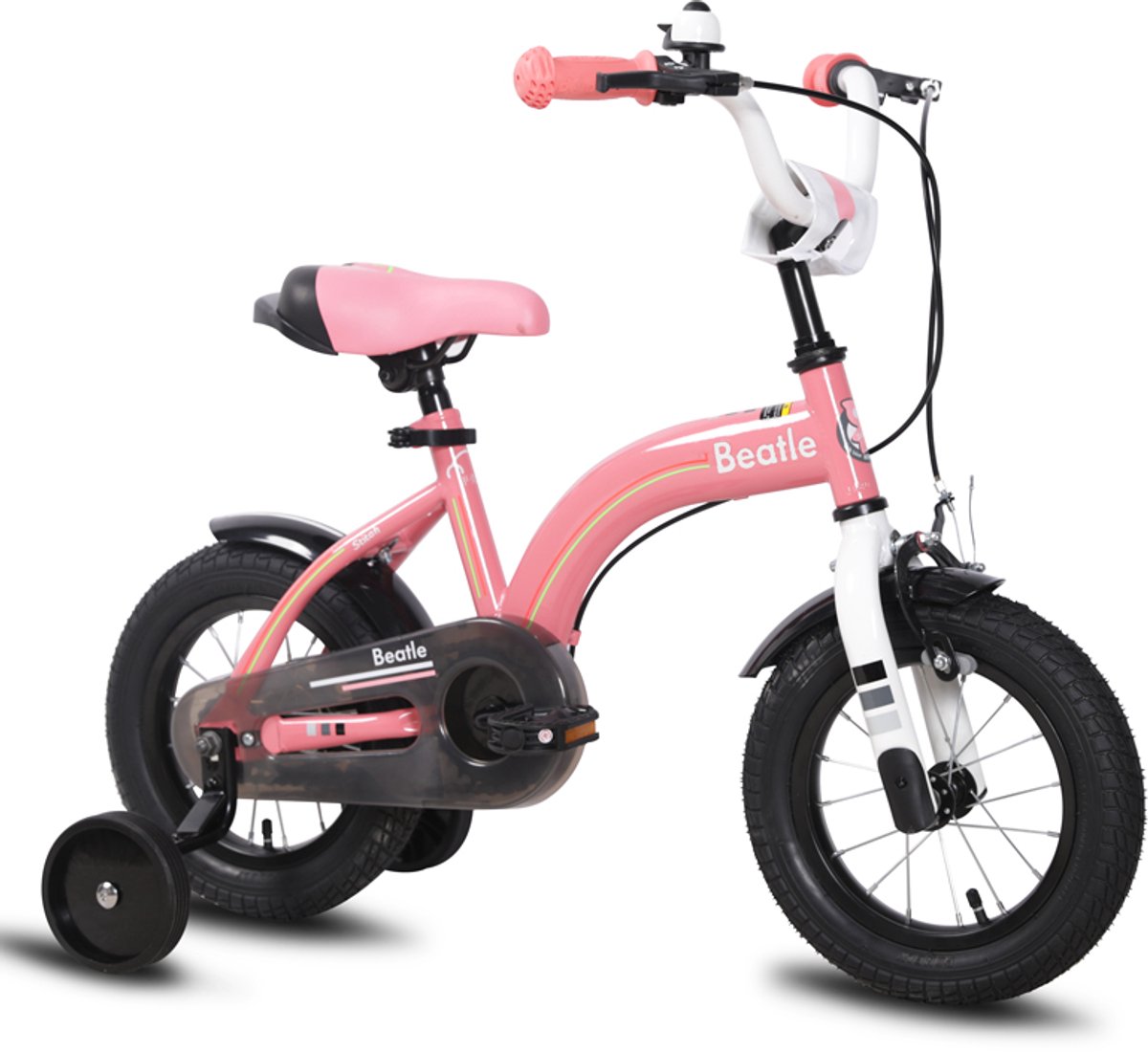 JOYSTAR Beatle Kinderfiets - 16 Inch - 4-7 Jaar - Zijwieltjes - Handrem - Terugtraprem - Bel - Roze - Geschikt voor buitenactiviteiten in de lente Kinderfiets kopen online