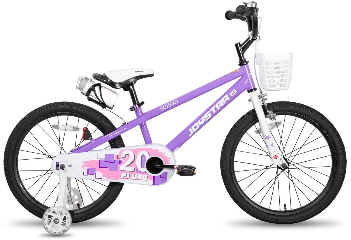 Joystar Pluto Kinderfiets - 20 inch - met mandje - met waterfles - zijwieltjes - bel - handrem - paars - Geschikt voor buitenactiviteiten in de lente Kinderfiets kopen online