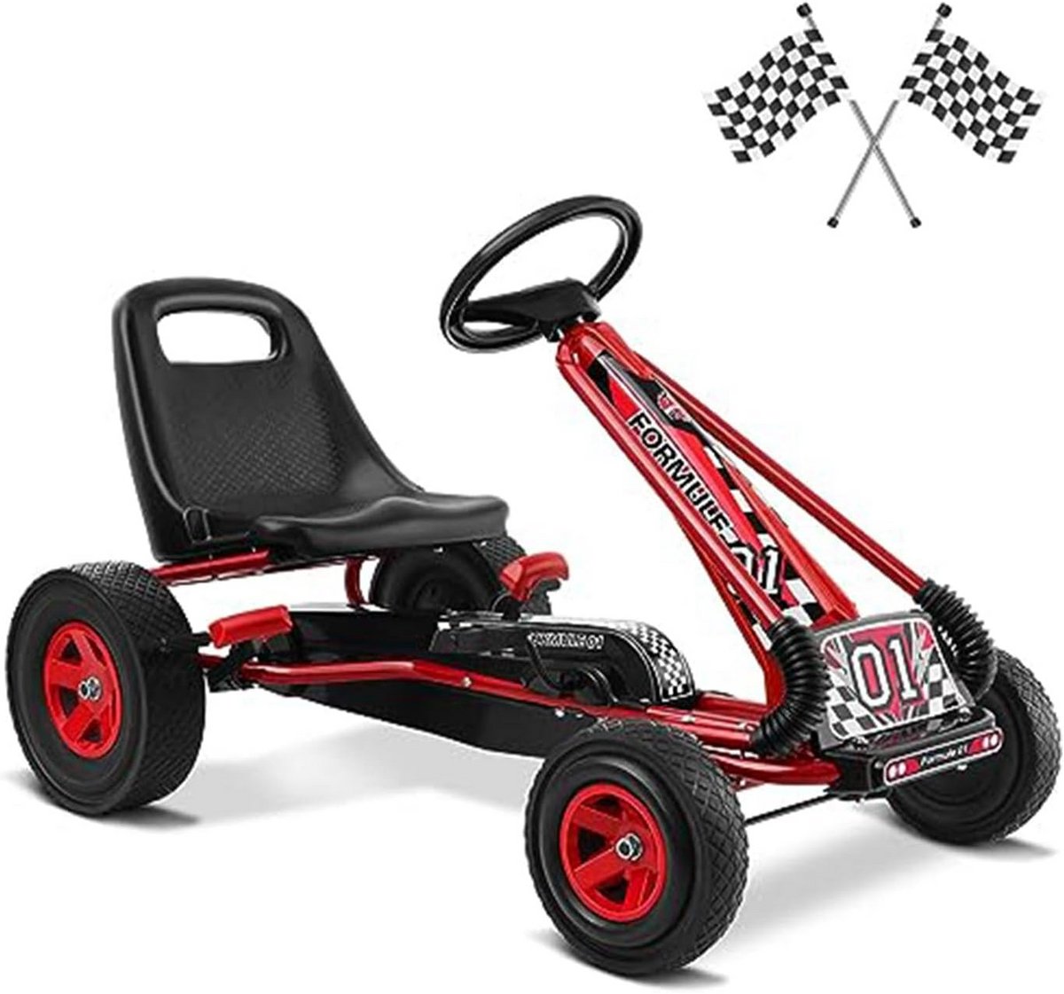 Kinder Gokart Traptractor met Verstelbare Zitting en Rubberen Wielen voor 3-8 Jarigen Kinderfiets kopen online