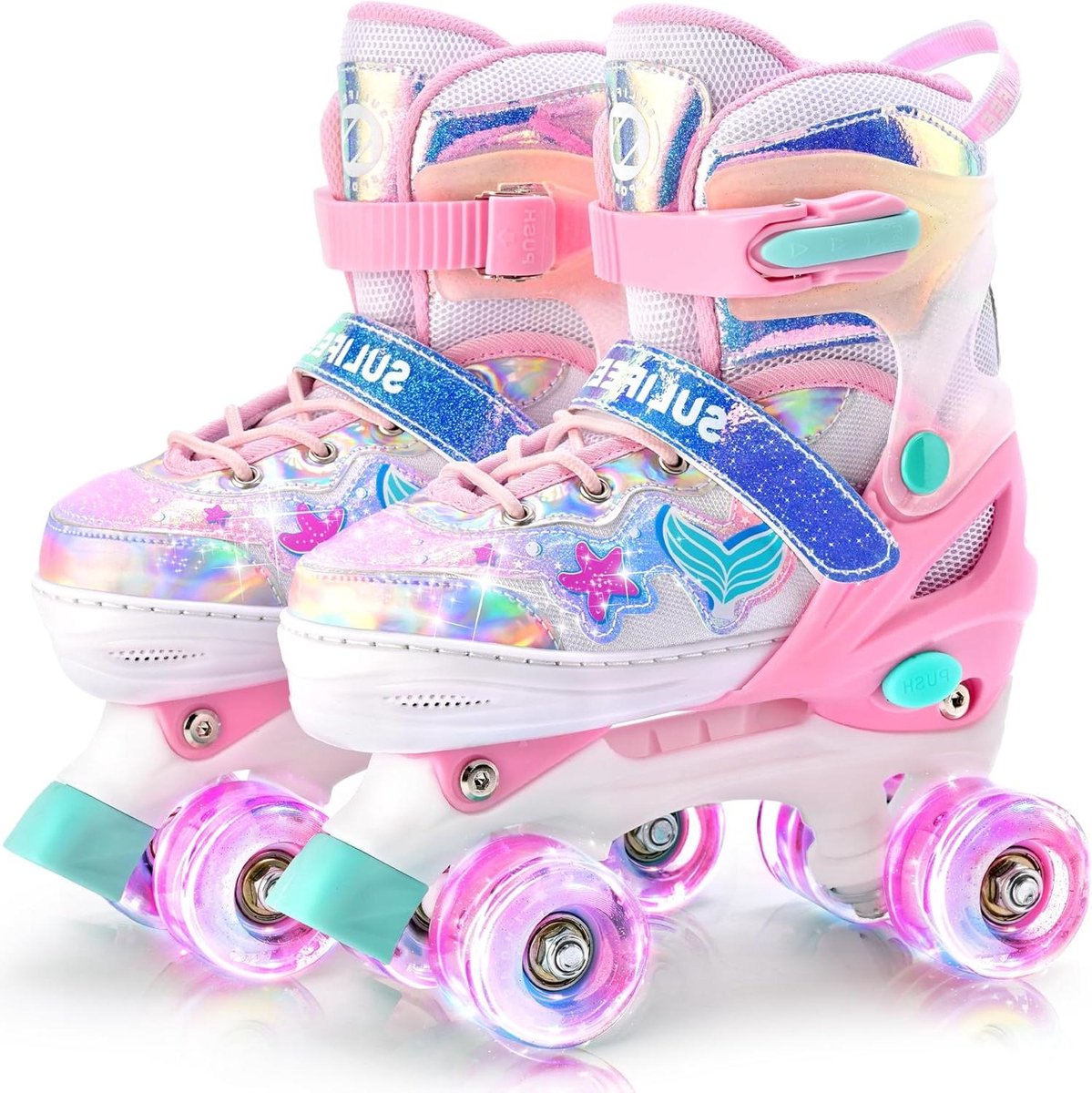 kinder rolschaatsen verstelbare skates buiten sporten lichtgevende wielen 4 maten verstelbaar roze