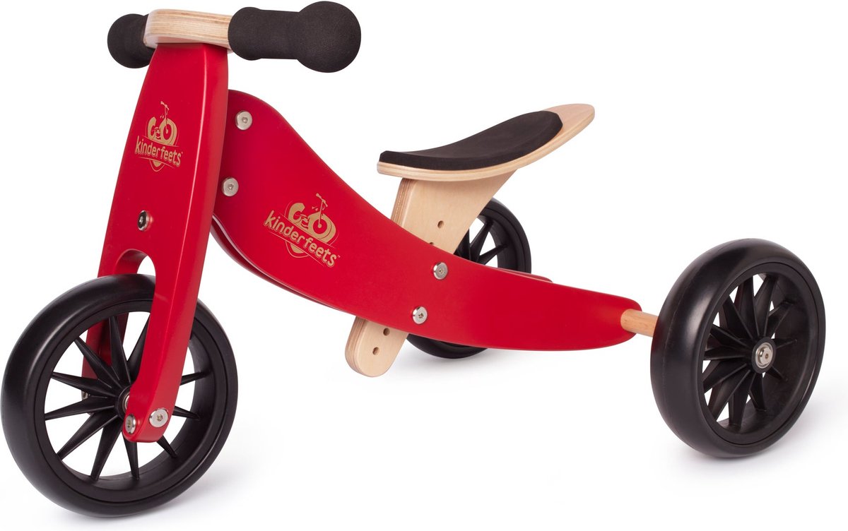 kinderfeets 2 in 1 houten loopfiets driewieler vanaf 1 jaar tiny tot rood