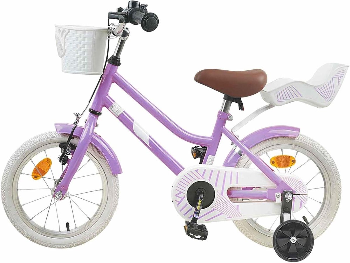 Kinderfiets 14 Inch - Jongensfiets Meisjesfiets - Leren Fietsen - Stalen Frame - 14 inch - Paars Kinderfiets kopen online
