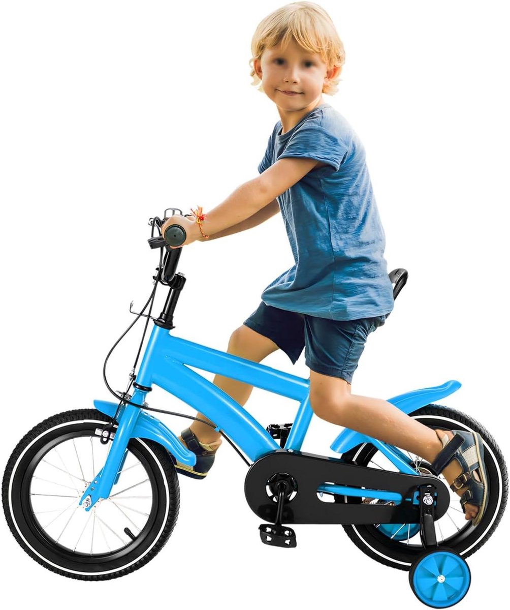 Kinderfiets 14 Inch - Loopfiets Meisjes Jongens - Veilig Fietsen Leren - Afneembare Zijwieltjes - 14 inch - Rood Blauw Wit Kinderfiets kopen online