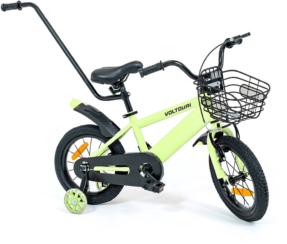 Kinderfiets 14 inch - Zijwieltjes met LED, Mand & Duwstang - 3-6 jaar Kinderfiets kopen online