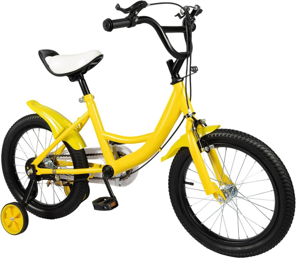 kinderfiets 16 inch loopfiets met steunwielen leren fietsen in hoogte verstelbaar 105 135 cm geel