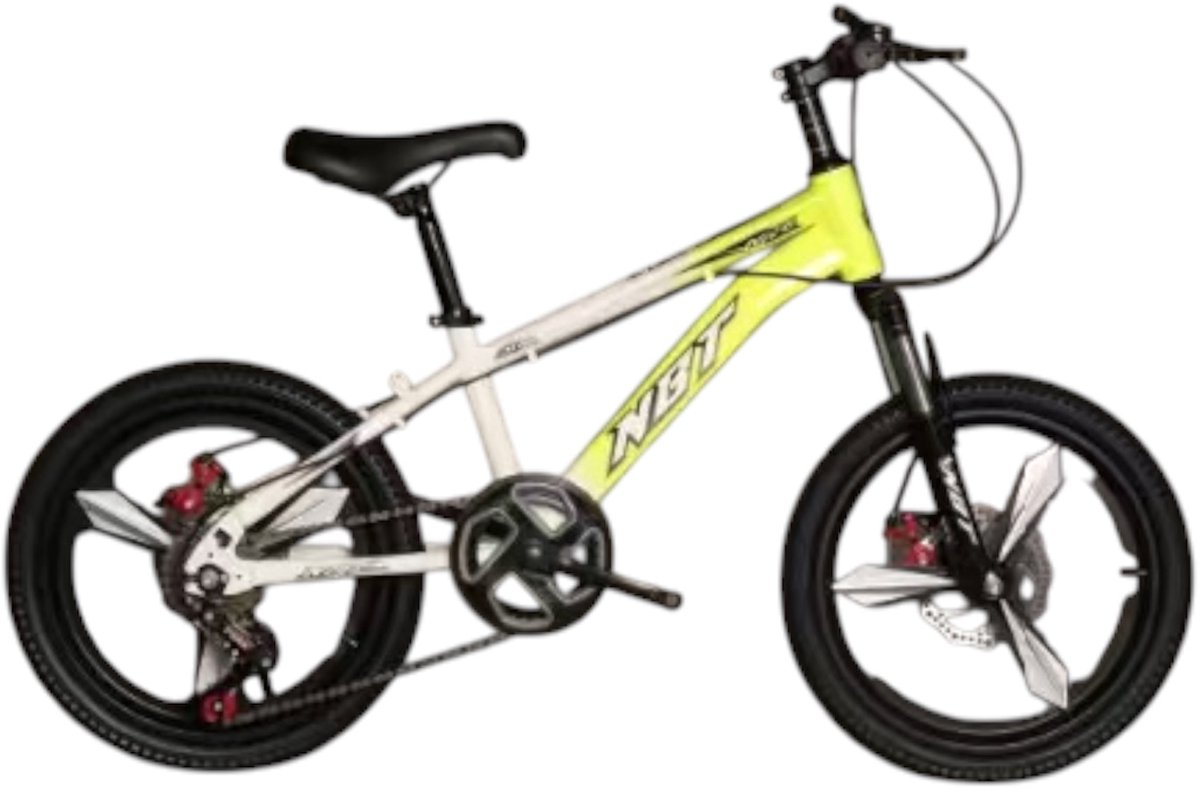 Kinderfiets, 20 inch, Mountainbike, Neon Geel en Wit, met schijfremmen en vering, Mountainbike - kinderfiets 6, 7 & 8 jaar Kinderfiets kopen online