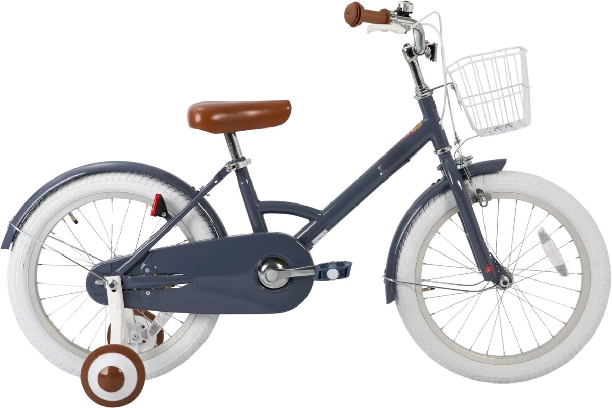 kinderfiets 30 46 cm voor kinderen van 2 8 jaar voor dagelijks gebruik en spel met mand spatborden volledige kettingkoffer en zijwieltjes grijs frame