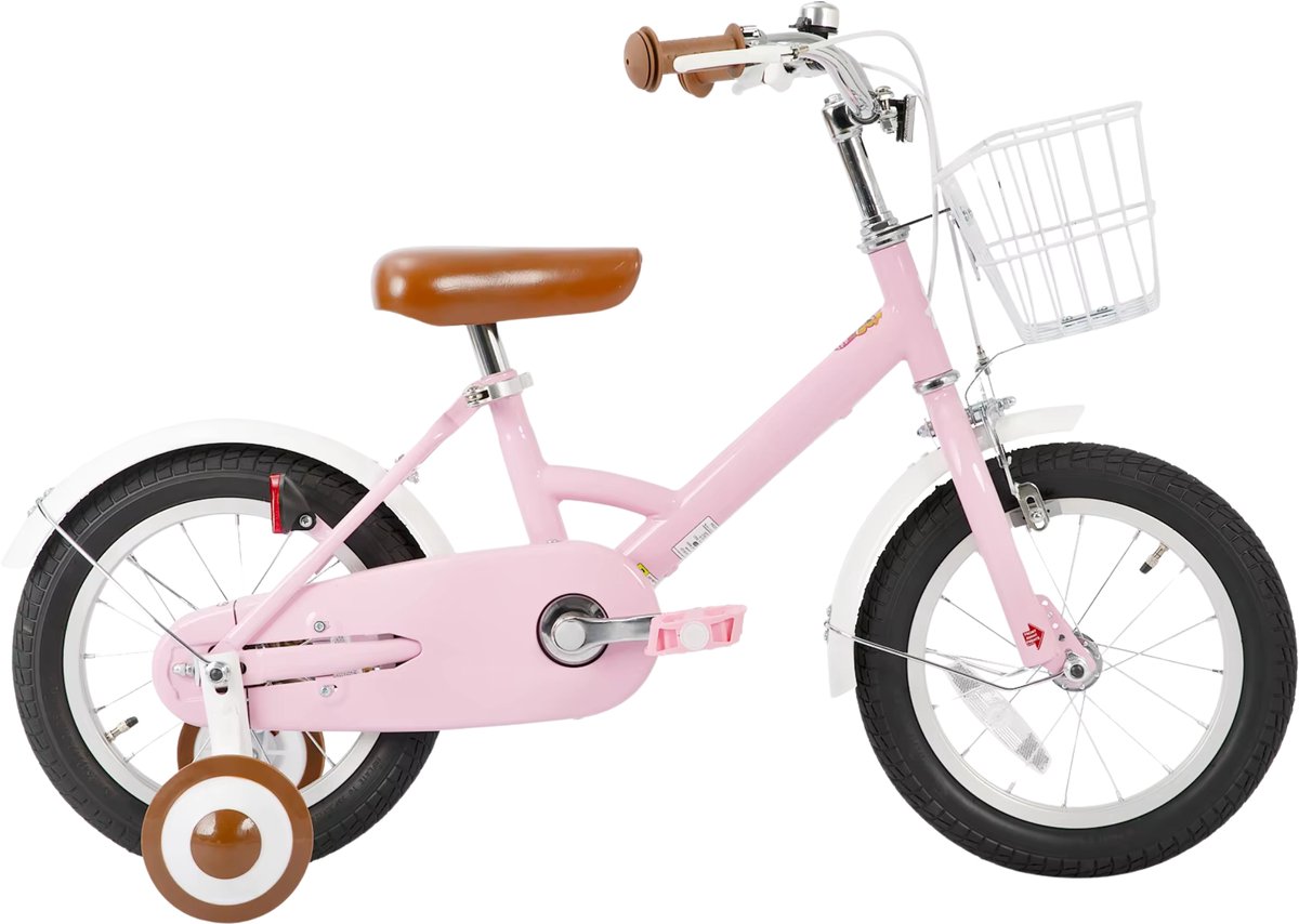 kinderfiets 30 46 cm voor kinderen van 2 8 jaar voor dagelijks gebruik en spel met mand spatborden volledige kettingkoffer en zijwieltjes roze frame