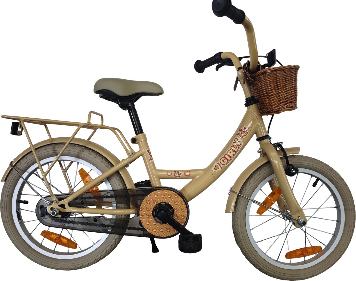 Kinderfiets Bikefun Girly 16 inch - met mandje en remnaaf - Goud Kinderfiets kopen online
