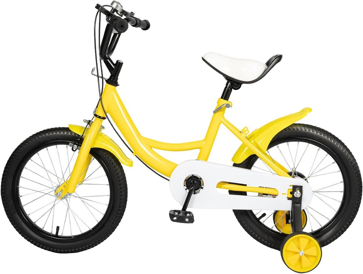 kinderfiets jongens meisjes fiets veilig leren fietsen schokabsorberende banden 16 inch geel
