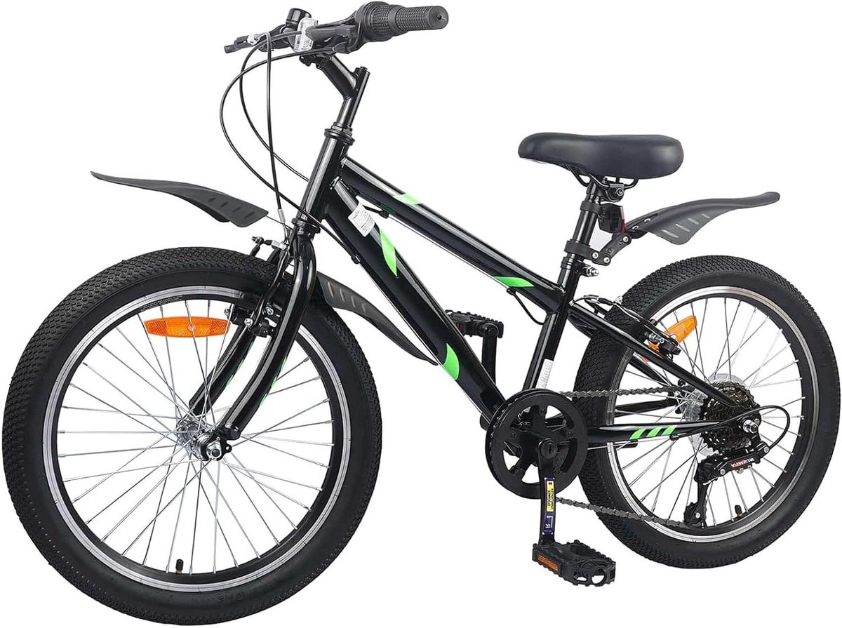 Kinderfiets - Jongens Meisjesfiets - Actief Buiten - 6 Versnellingen Instelbaar - 20 Inch - Zwart Kinderfiets kopen online