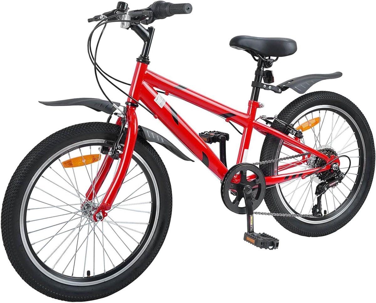 kinderfiets jongens meisjesfiets buiten spelen 6 versnellingen 20 inch rood