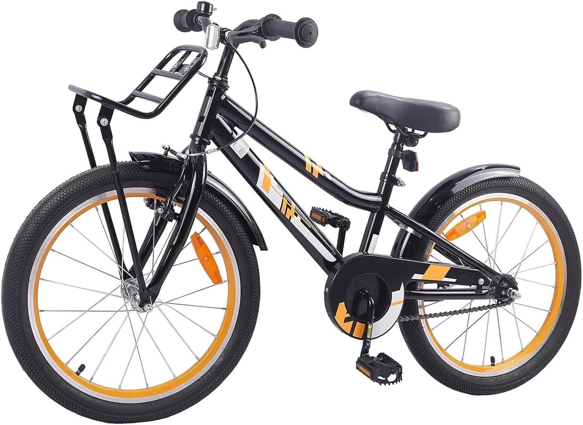 Kinderfiets - Jongensfiets Meisjesfiets - Buitenspelen - Stabiel Stalen Frame - 18 inch - Oranje Zwart Kinderfiets kopen online