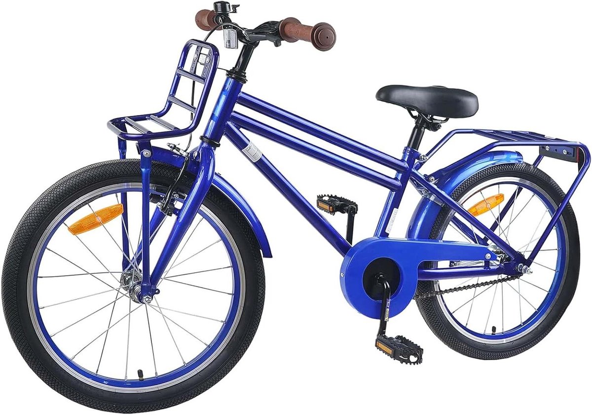 kinderfiets jongensfiets meisjesfiets fietstraining buiten robuuste stalen vork 18 inch donkerblauw