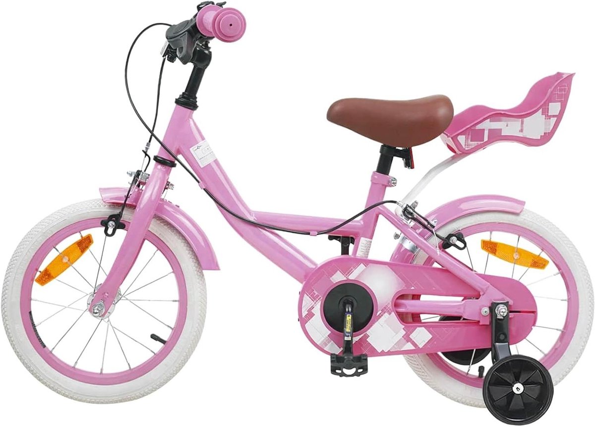 Kinderfiets - Jongensfiets Meisjesfiets - Leren Fietsen - Stalen Frame - 14 inch - Lichtroze Kinderfiets kopen online