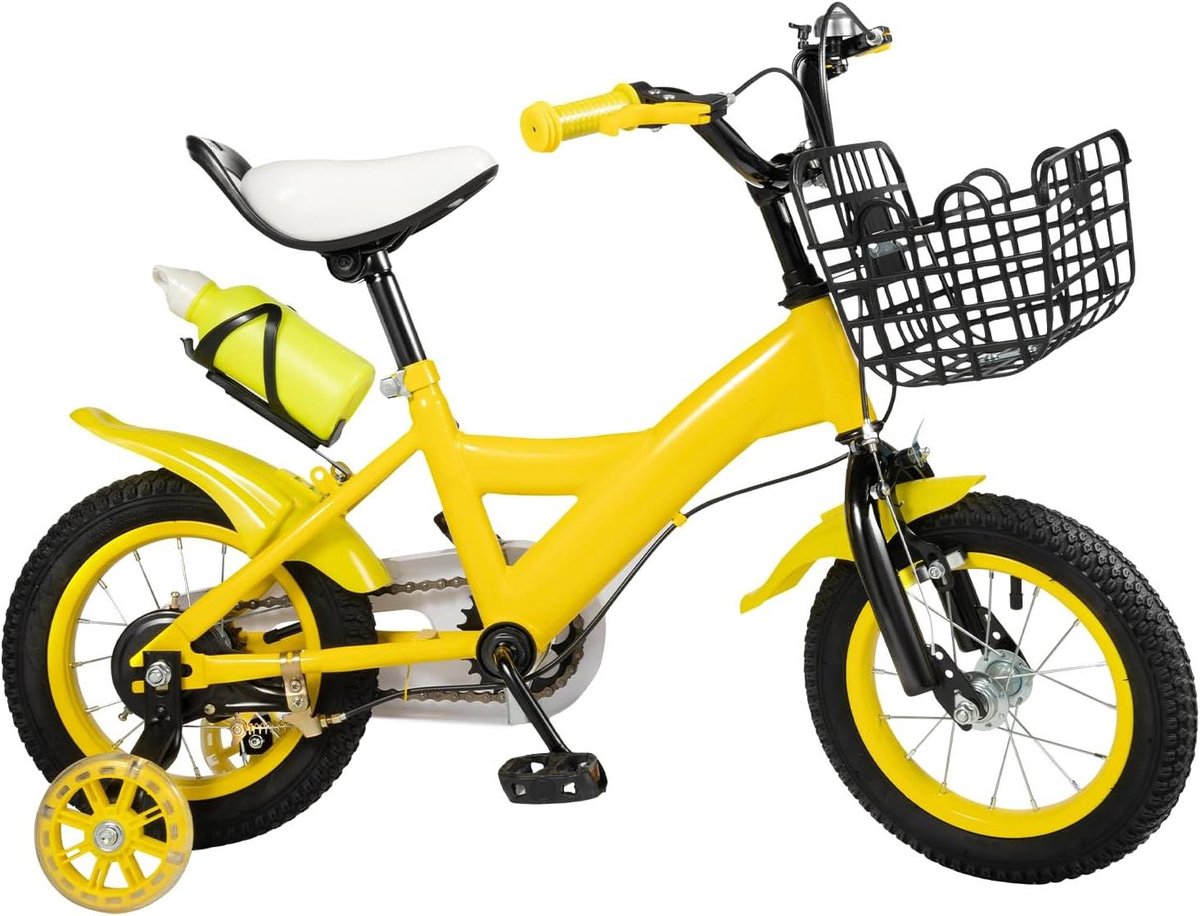 kinderfiets jongensfiets meisjesfiets leren fietsen veiligheid driehoek structuur 12 inch geel zwart