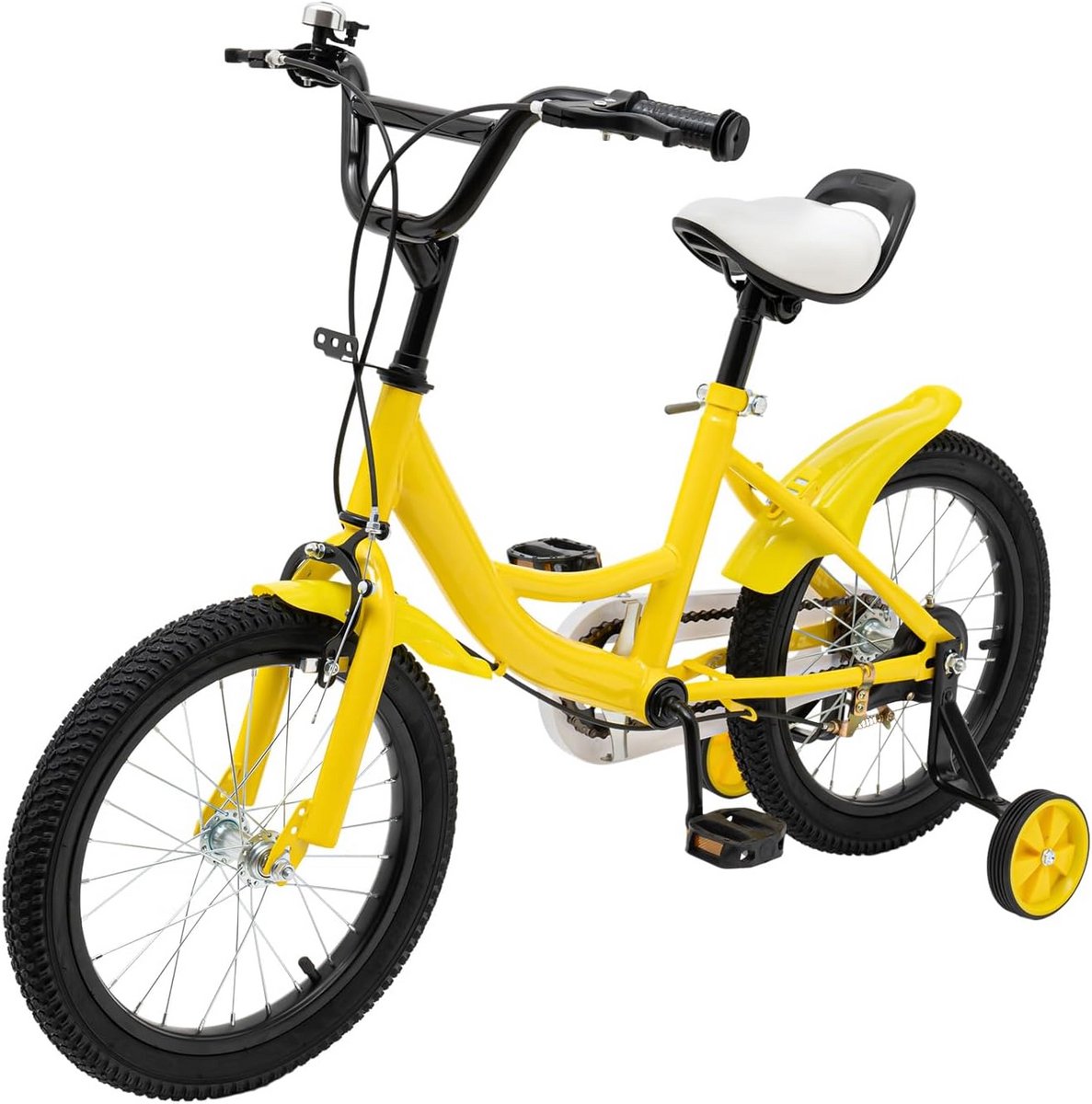 kinderfiets-kinderfiets16 inch-steunwielen- verstelbaar zadel-Met zijwieltjes- voor kinderen van 5 tot 8 jaar-(100-135 cm)-Geel. Kinderfiets kopen online