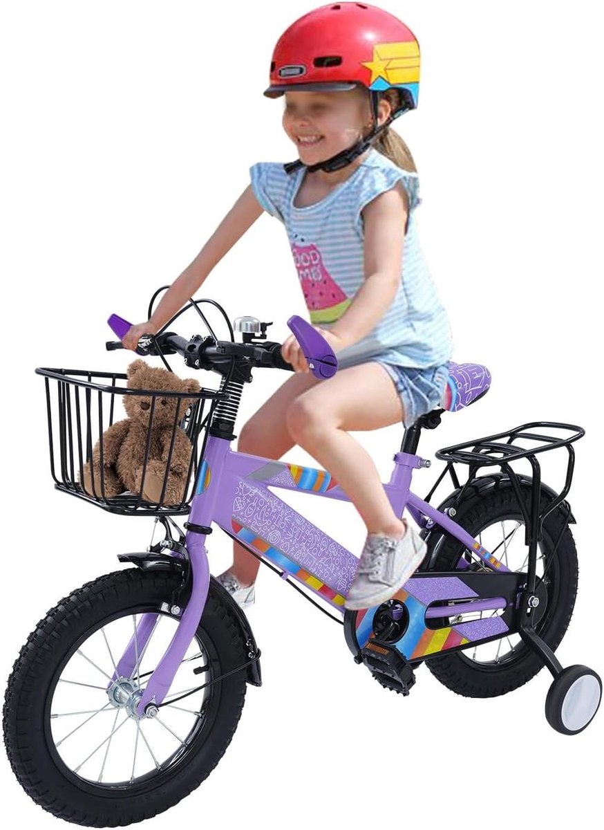 Kinderfiets - Loopfiets Balansfiets - Leren Fietsen - Met Mand en Zadel - 14 inch - Paars Kinderfiets kopen online