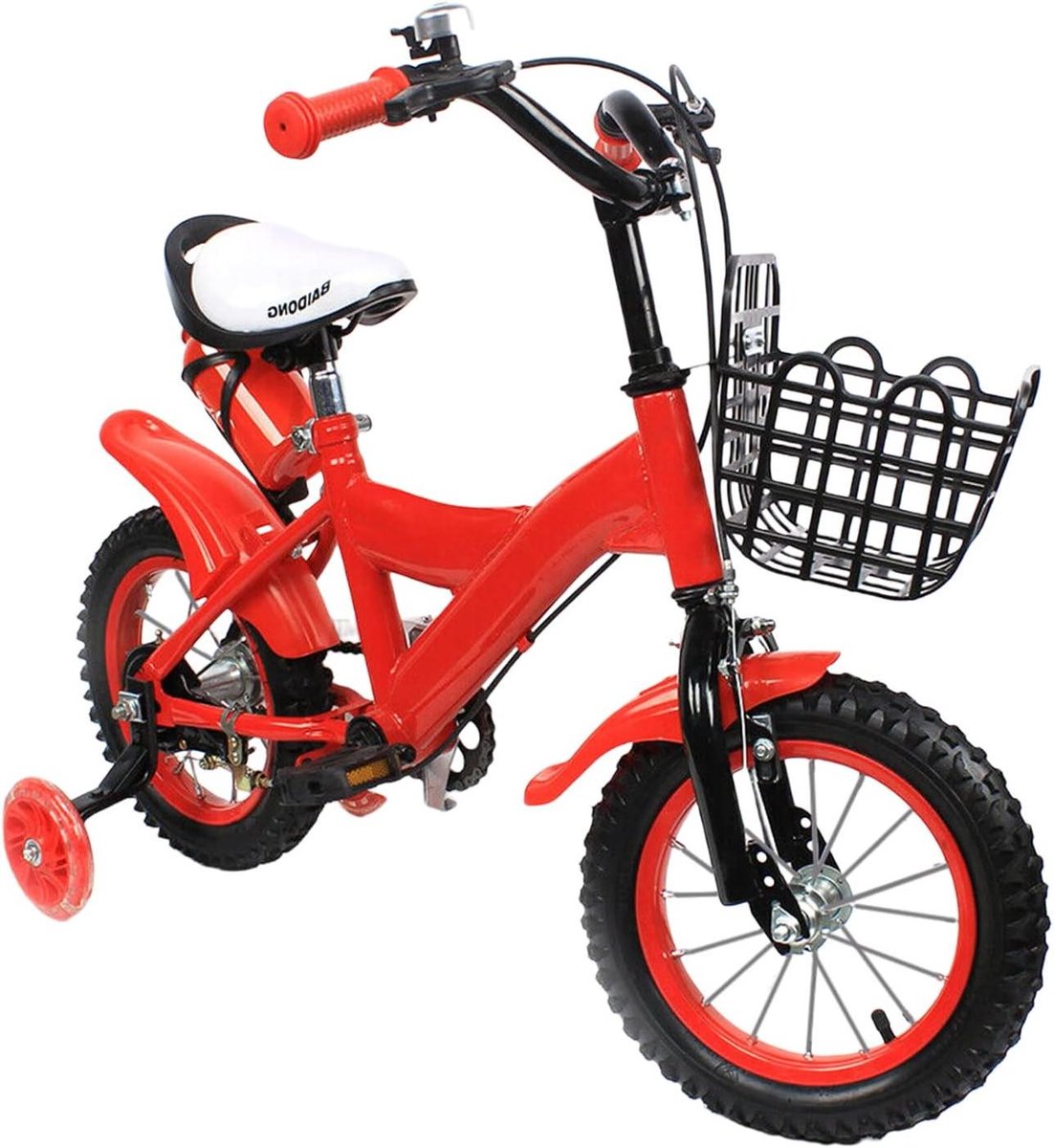 Kinderfiets - Loopfiets Kinderen - Veilig Leren Fietsen - Met Afneembare Zijwieltjes - 12 Inch - Rood Kinderfiets kopen online
