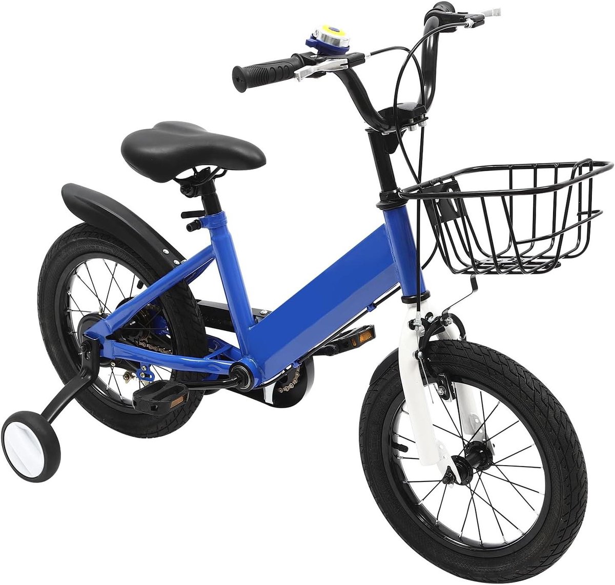 kinderfiets loopfiets leren fietsen inclusief mand 14 inch blauw