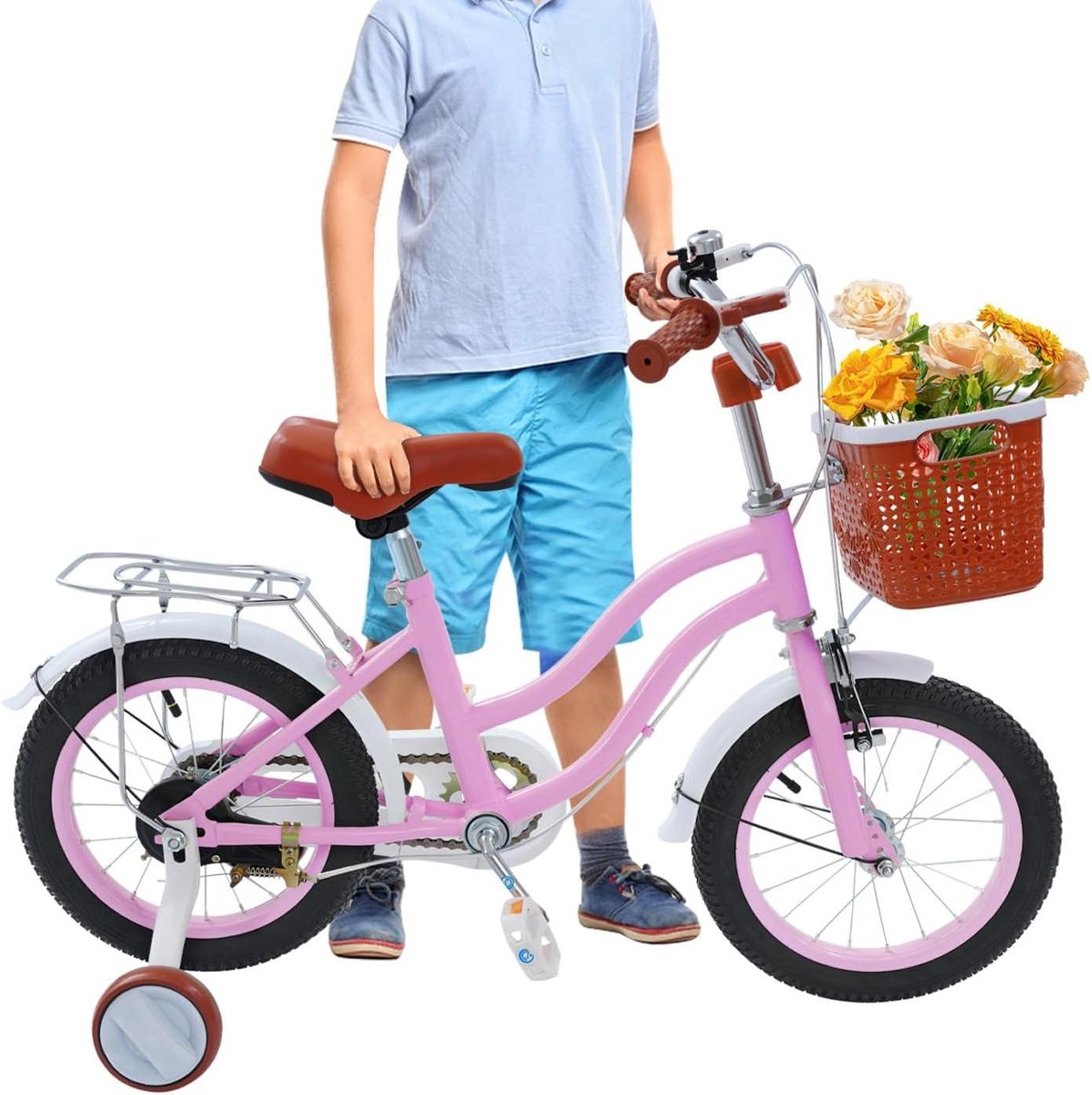 Kinderfiets - Loopfiets - Leren Fietsen - Met Steunwielen - 14 inch - Roze Kinderfiets kopen online
