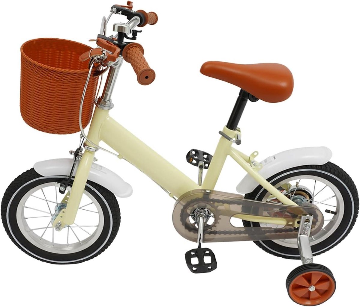 Kinderfiets - Loopfiets Peuterfiets - Leren Fietsen - Inclusief Mand en Zijwielen - 12 inch - Wit Kinderfiets kopen online