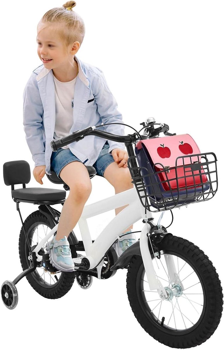 Kinderfiets - Loopfiets - Veilig leren fietsen - Met steunwielen - 14 inch - Wit Kinderfiets kopen online