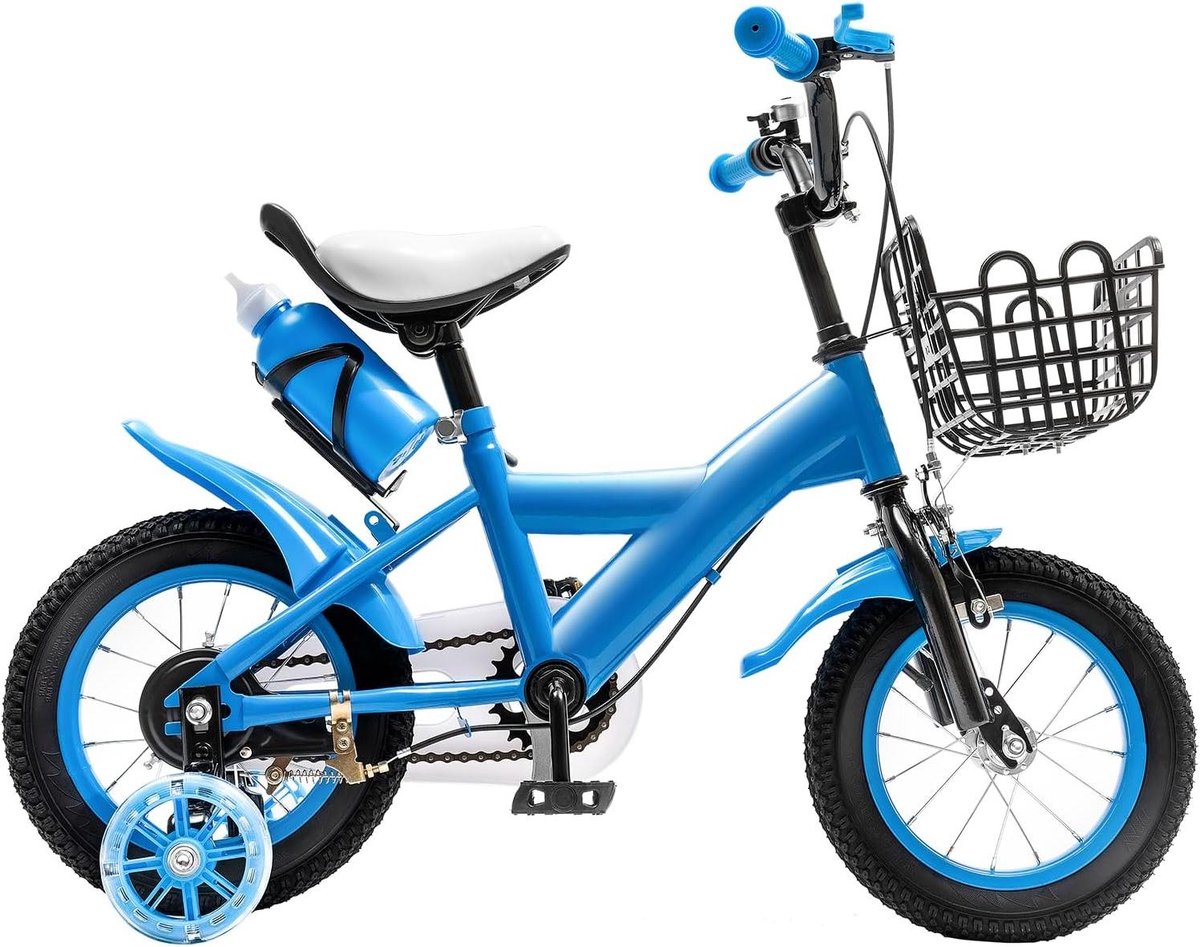 kinderfiets meisjesfiets jongensfiets leren fietsen inclusief steunwielen 12 inch blauw