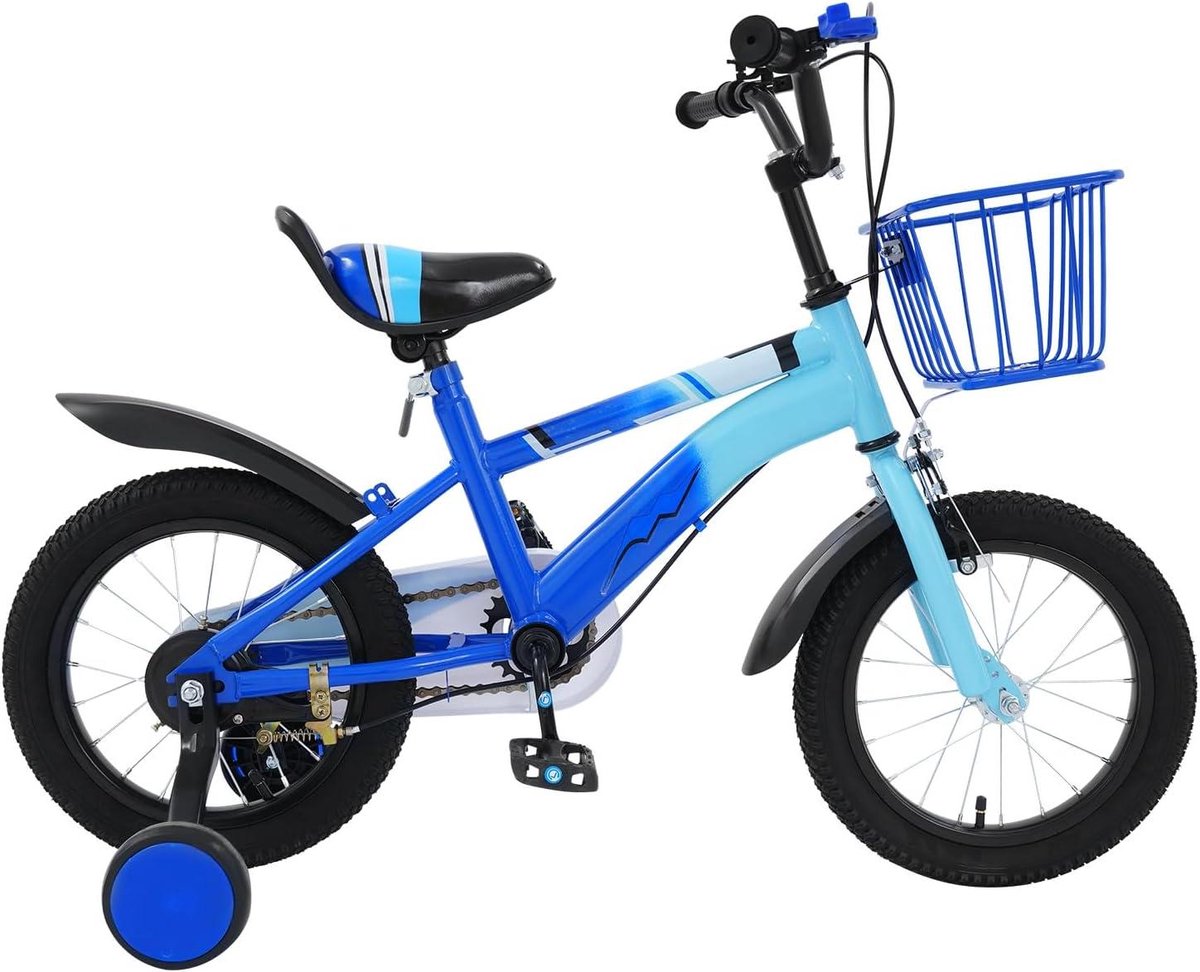 kinderfiets meisjesfiets jongensfiets rijtraining leren inclusief mand bel 14 inch blauw