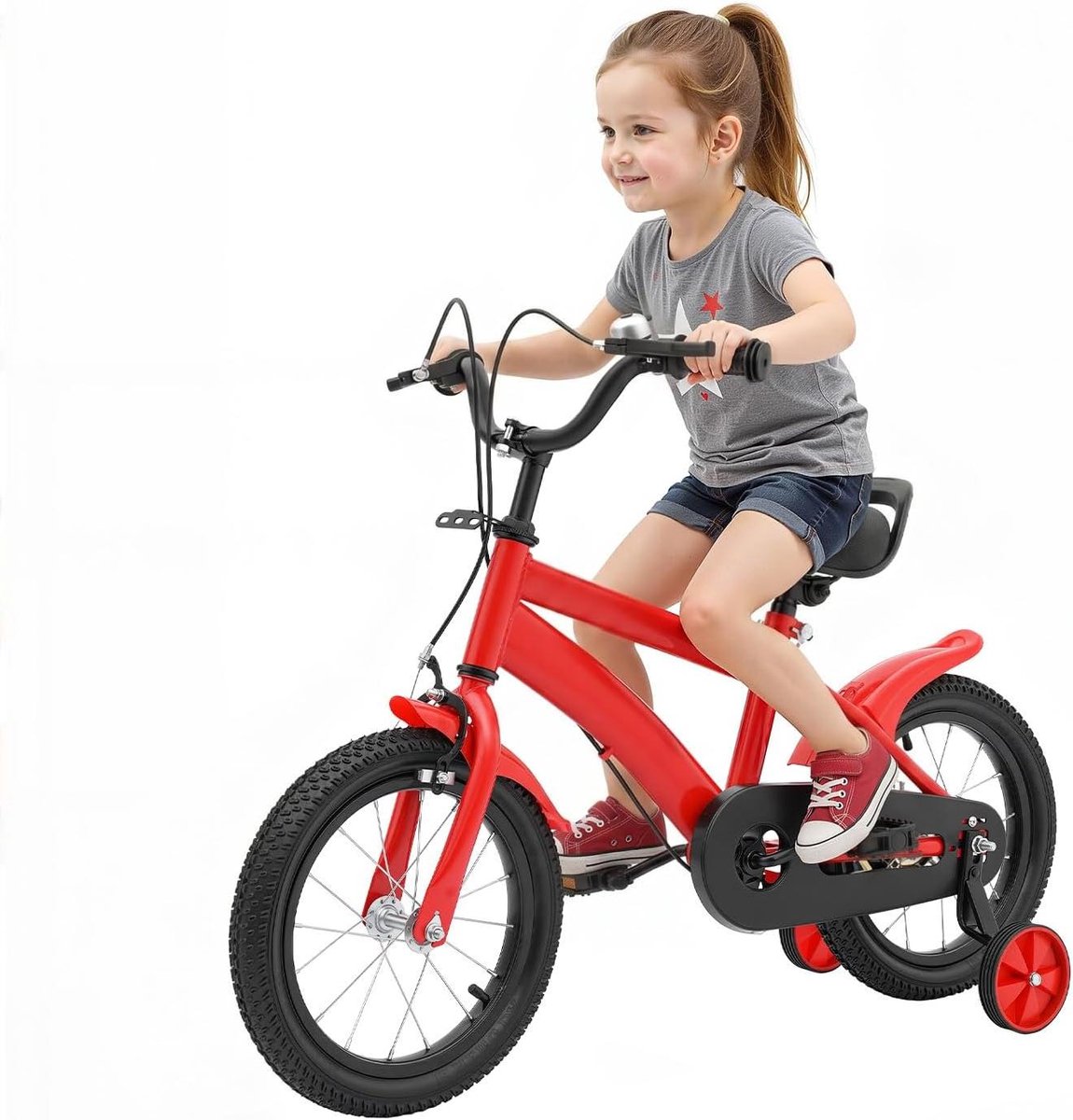 Kinderfiets met steunwielen - Leerfiets voor kinderen - Leren fietsen - In hoogte verstelbaar - 14 inch - Rood Kinderfiets kopen online